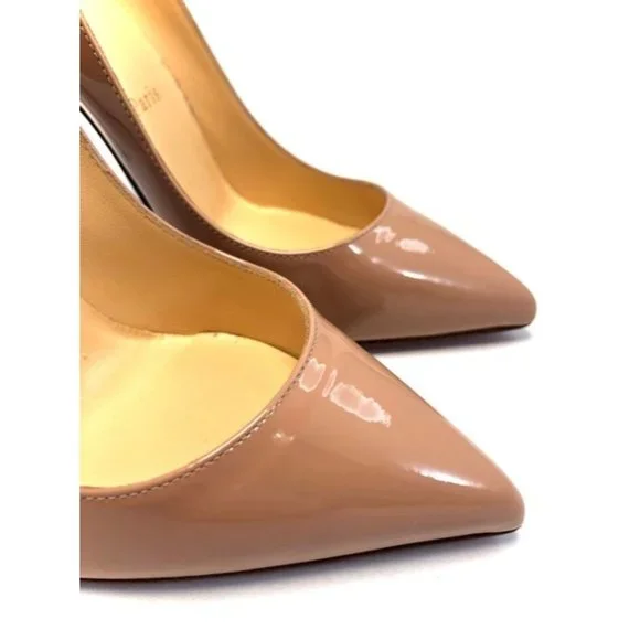 CHRISTIAN LOUBOUTIN Neutral Pigalle Follies 100 Patent Leather Pumps Heels